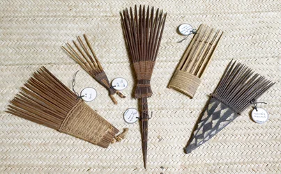 Kamm aus Samoa oder Tonga, Haarnadel von der Malaiischen Halbinsel, Kamm aus Samoa, Kamm von der Malaiischen Halbinsel und Kamm von den Salomonen